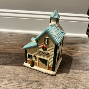 Ceramic Holiday Village Light Or Candle Holder Stable Christmas Decor